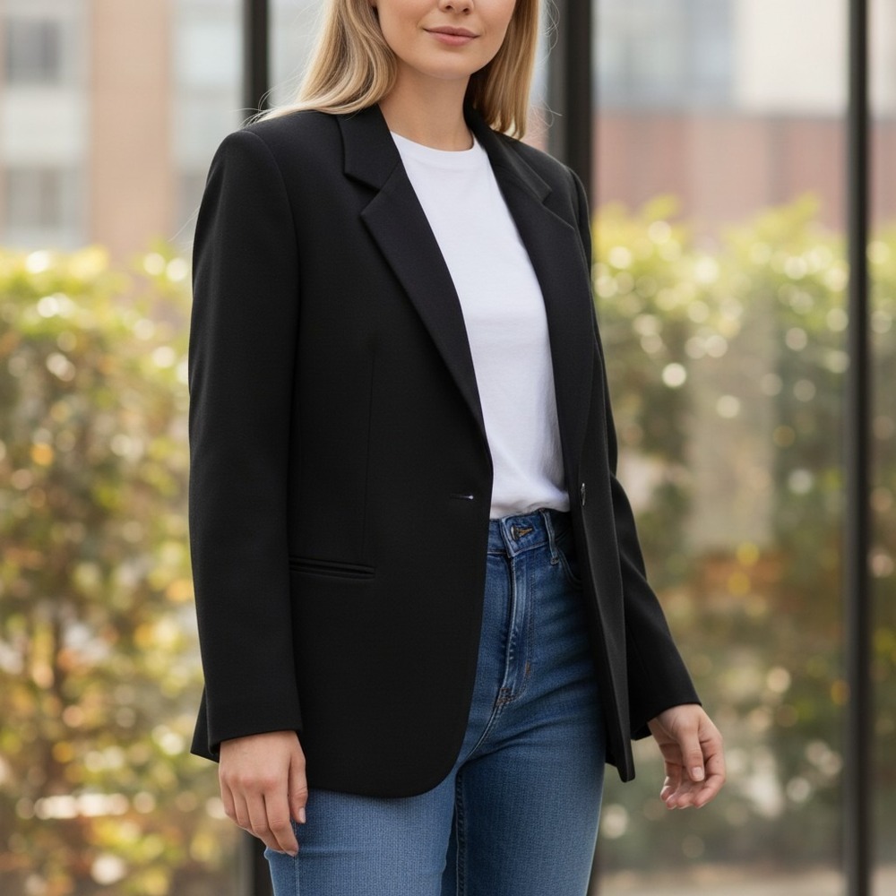 Sellecca Womens‎ Black Single Button Notched Lapel Structured Blazer Jacket